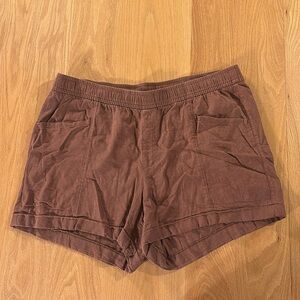 Linen Blend Brown Shorts
